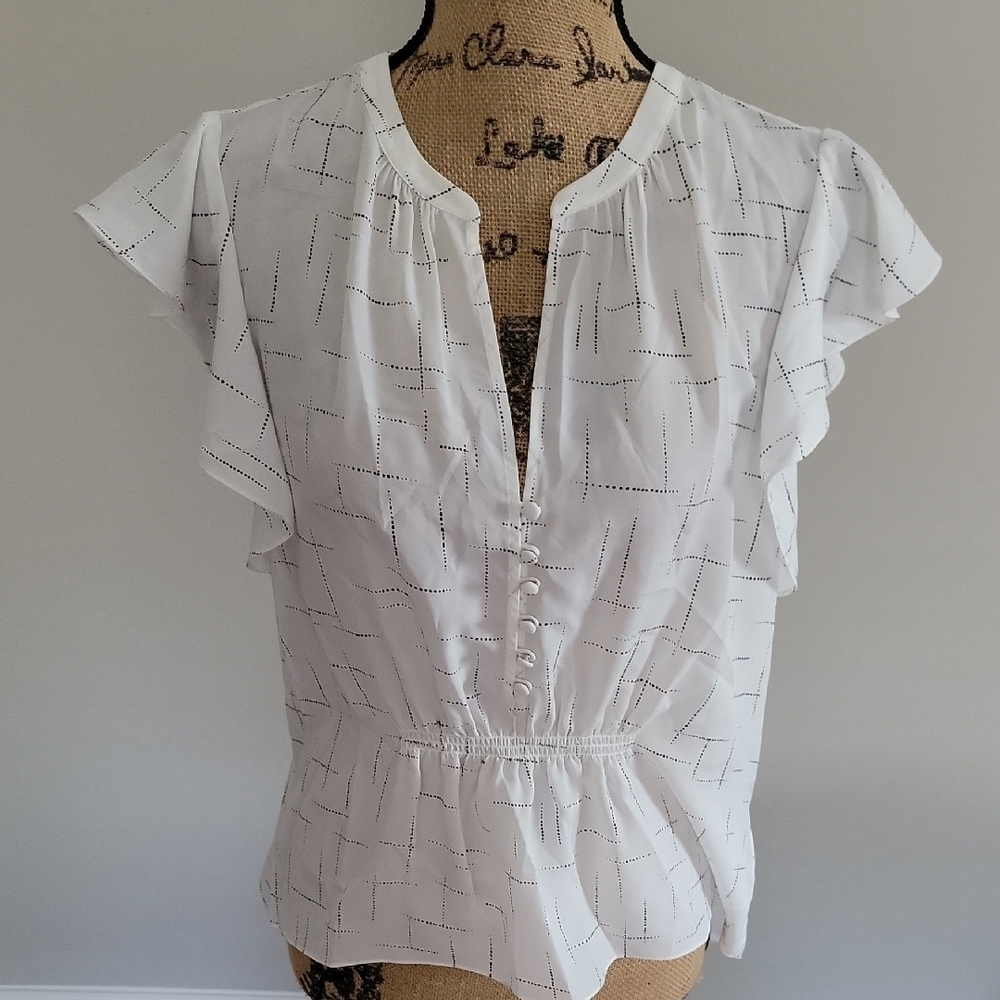 Joie White Blouse with Ruffle Sleeves